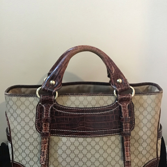 Vtg w/ COA Céline Brown Macadam Beige Dark Brown Leather - Picture 4 of 12